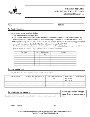 2015-2016 Independent Student Verification Worksheet
