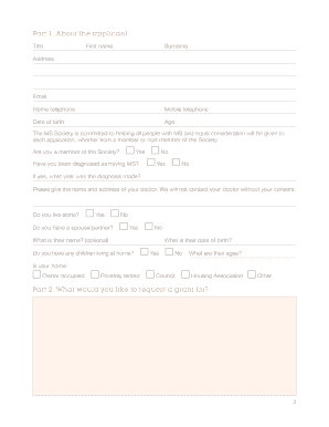 Multiple Sclerosis Society Individual Support Grant Application Form