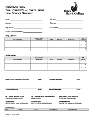 Dual Credit/Dual Enrollment Drop/Add Form