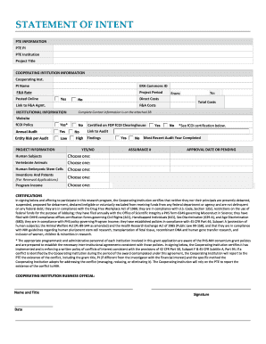 Statement of Intent for Research Grant