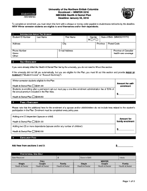 University of Northern British Columbia Health & Dental Plan Enrolment Form