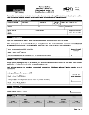 Mohawk College Health & Dental Plan Enrolment Form