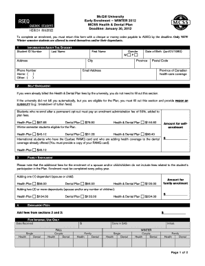 McGill University Health & Dental Plan Enrolment Form