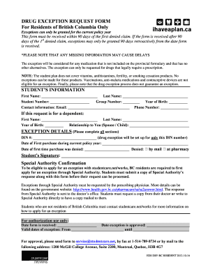 Drug Exception Request Form