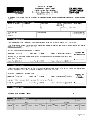 Langara College Health & Dental Plan Enrollment Form