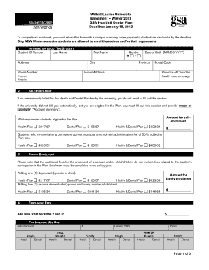 Wilfrid Laurier University Health & Dental Plan Enrolment Form