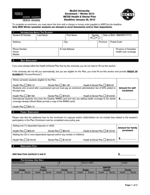 McGill University Health & Dental Plan Enrolment Form