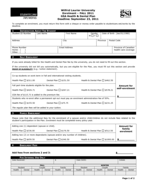 Wilfrid Laurier University GSA Health & Dental Plan Enrolment Form