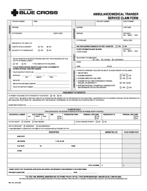 Ambulance Medical Transport Service Claim Form