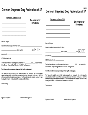 German Shepherd Dog DNA Testing Form