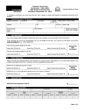 Capilano University Health & Dental Plan Enrolment Form
