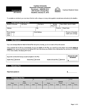 Capilano University Health & Dental Plan Enrolment Form