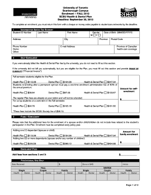 University of Toronto Health & Dental Plan Enrolment Form