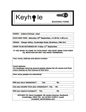 Event booking form Mango Valley - MS Society