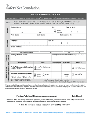 Product Prescription Form