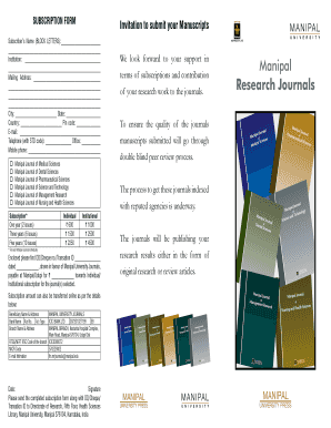 Manipal Journal Subscription Form