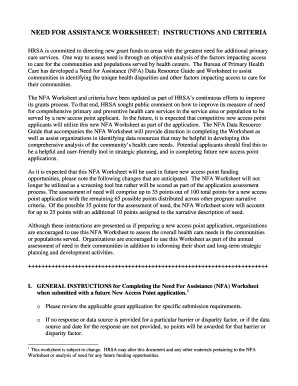 HRSA Need for Assistance Worksheet
