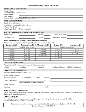 Galveston/Hobby Airport Shuttle Bus Reservation Form