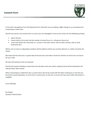 UK School Trip Consent Form