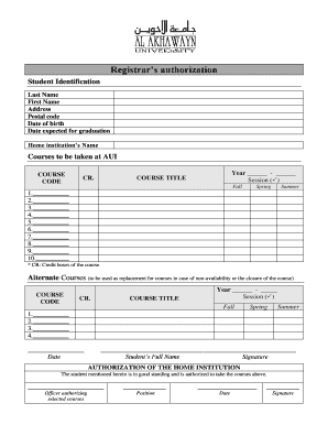 Registrar's Authorization for Student Courses
