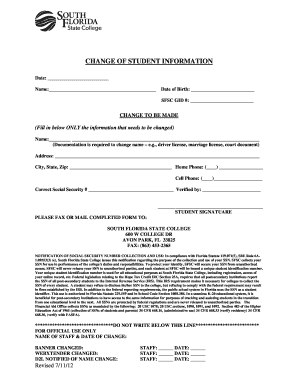 Change of Student Information Form