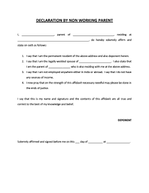 Declaration by Non-Working Parent