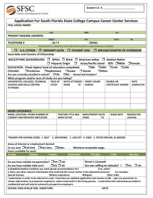 Application for South Florida State College Career Center Services