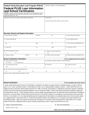 Federal PLUS Loan Information and School Certification