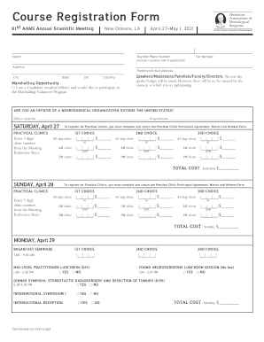 Course Registration Form for AANS Annual Scientific Meeting