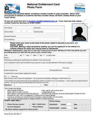 National Entitlement Card Photo Form