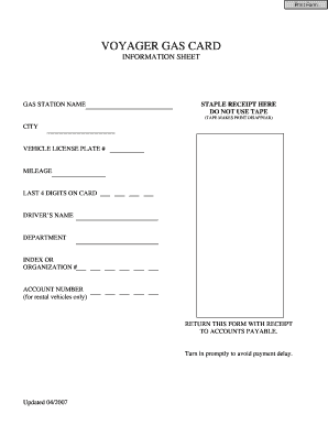 Voyager Gas Card Information Sheet