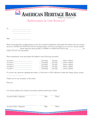 Authorization to Close Bank Account