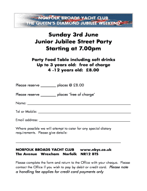 Junior jubilee street party flyer - Norfolk Broads Yacht Club