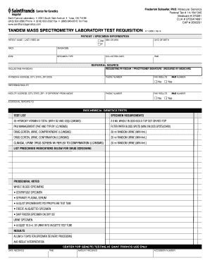 Tandem Mass Spectrometry Lab Test Requisition