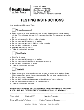 Fitness Assessment and Blood Profile Instructions
