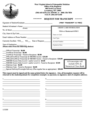 West Virginia Transcript Request Form