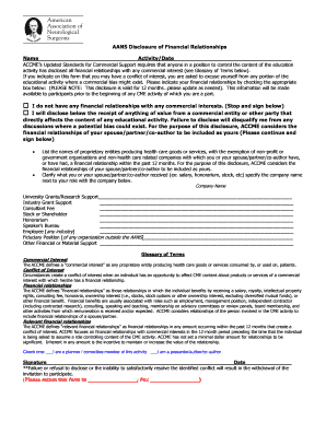 AANS Disclosure of Financial Relationships Form