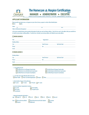 Homecare & Hospice Certification Application