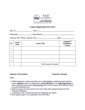 Course Registration Fee Form