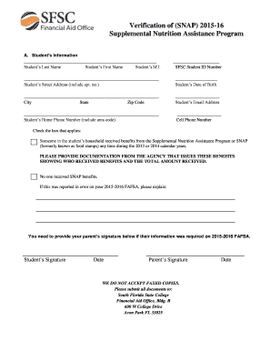 SNAP Verification Form 2015-16