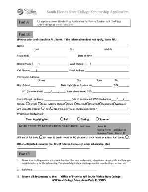 South Florida State College Scholarship Application