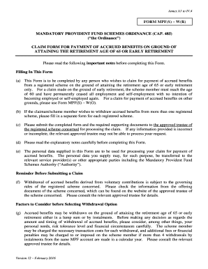 Hong Kong MPF Claim Form for Retirement Benefits
