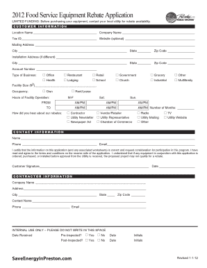 2012 Food Service Equipment Rebate Application
