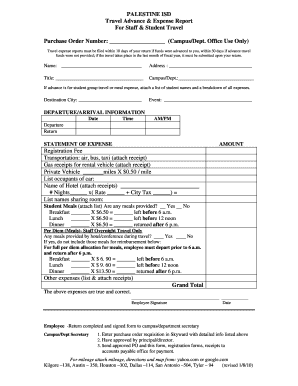 PALESTINE ISD Travel Advance Expense Report For Staff - palestineschools