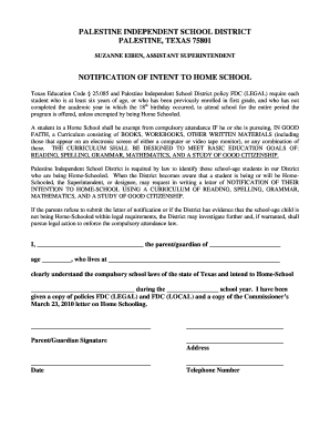 Texas Homeschool Notification Form