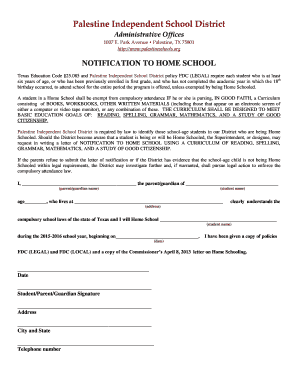 Texas Homeschool Notification Form