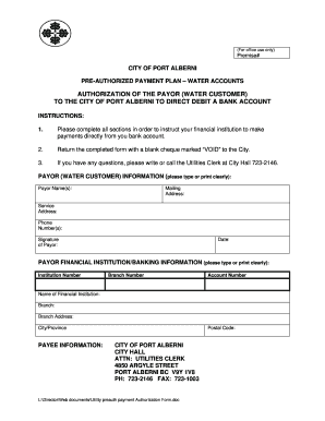 Pre-Authorized Payment Plan for Water Accounts