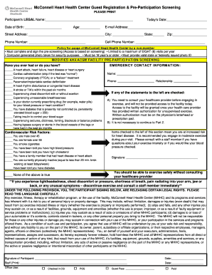 McConnell Heart Health Center Guest Registration & Pre-Participation Screening