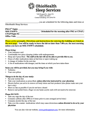 OhioHealth Sleep Study Appointment Form