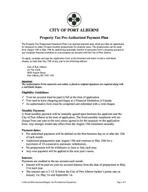 City of Port Alberni Property Tax Pre-Authorized Payment Plan
